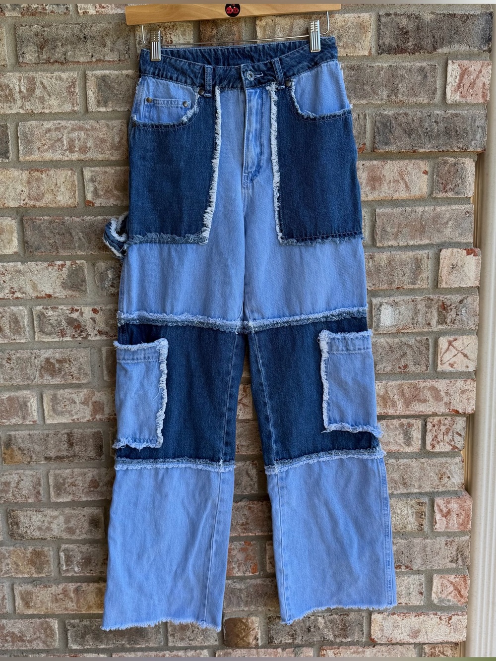 🍒💣 Ragged Patchwork carpenter/ cargo style denim jeans